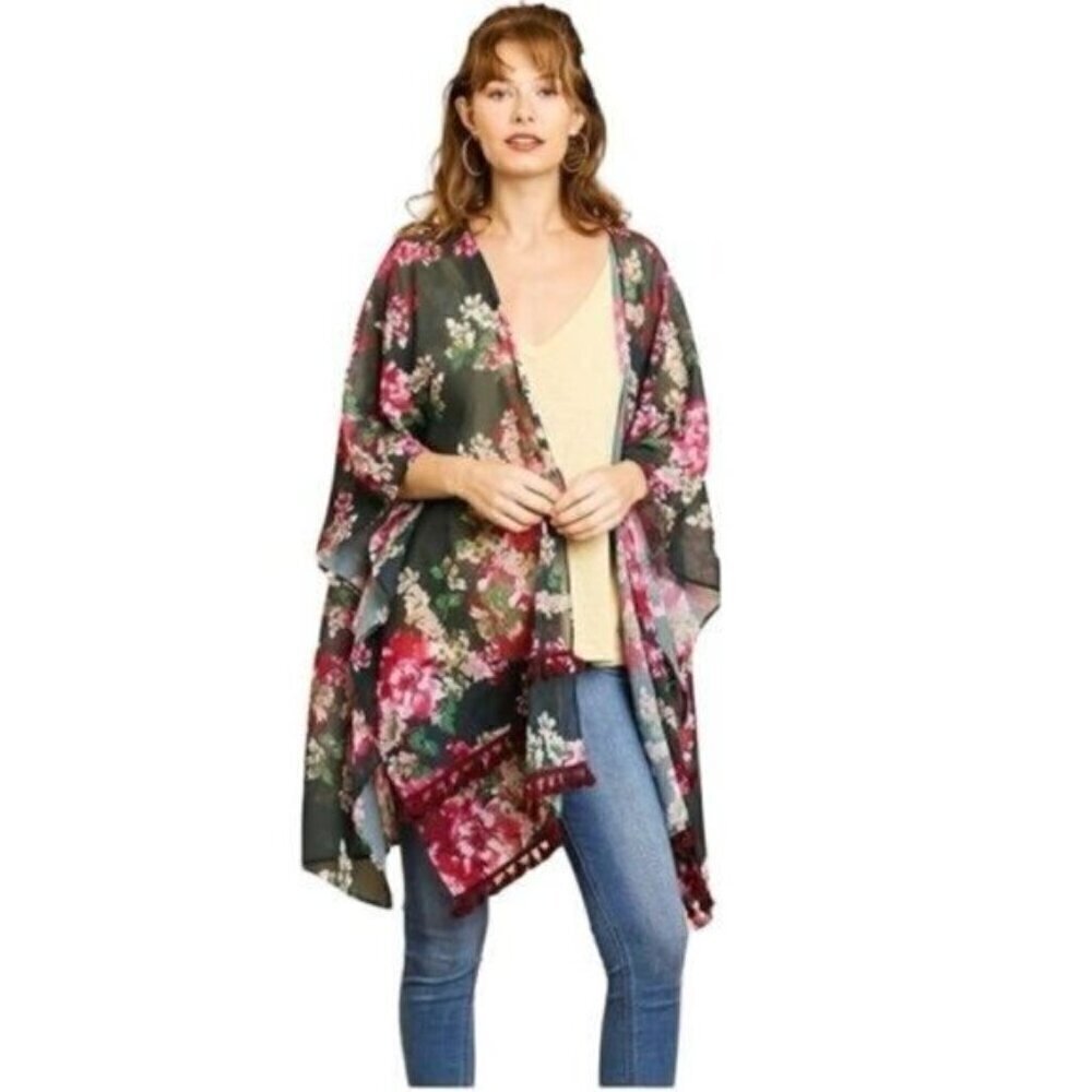 Umgee Floral Boho Tassel Kimono Top - Picture 2 of 16